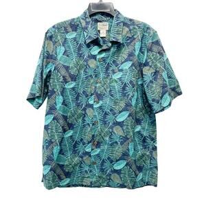L.L. Bean Men's Tropics Shirt Short Sleeve Print Carbon Navy Blue Tropical Small
